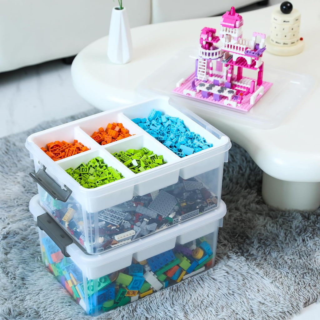 Citylife 17 QT Plastic Storage Box with Removable Tray Craft Organizers and Storage Clear Storage Container for Organizing Bead, Tool, Sewing, Playdoh