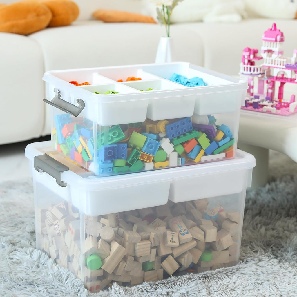 Citylife 17 QT Plastic Storage Box with Removable Tray Craft Organizers and Storage Clear Storage Container for Organizing Bead, Tool, Sewing, Playdoh