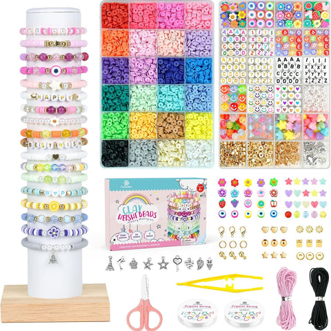 Dowsabel Clay Beads Bracelet Making Kit for Beginner, 5000 Pcs Preppy Polymer Clay Beads with Charms Kit for Jewelry Making, DIY Arts and Crafts Birthday Gifts Toys for Kids Age 6-13