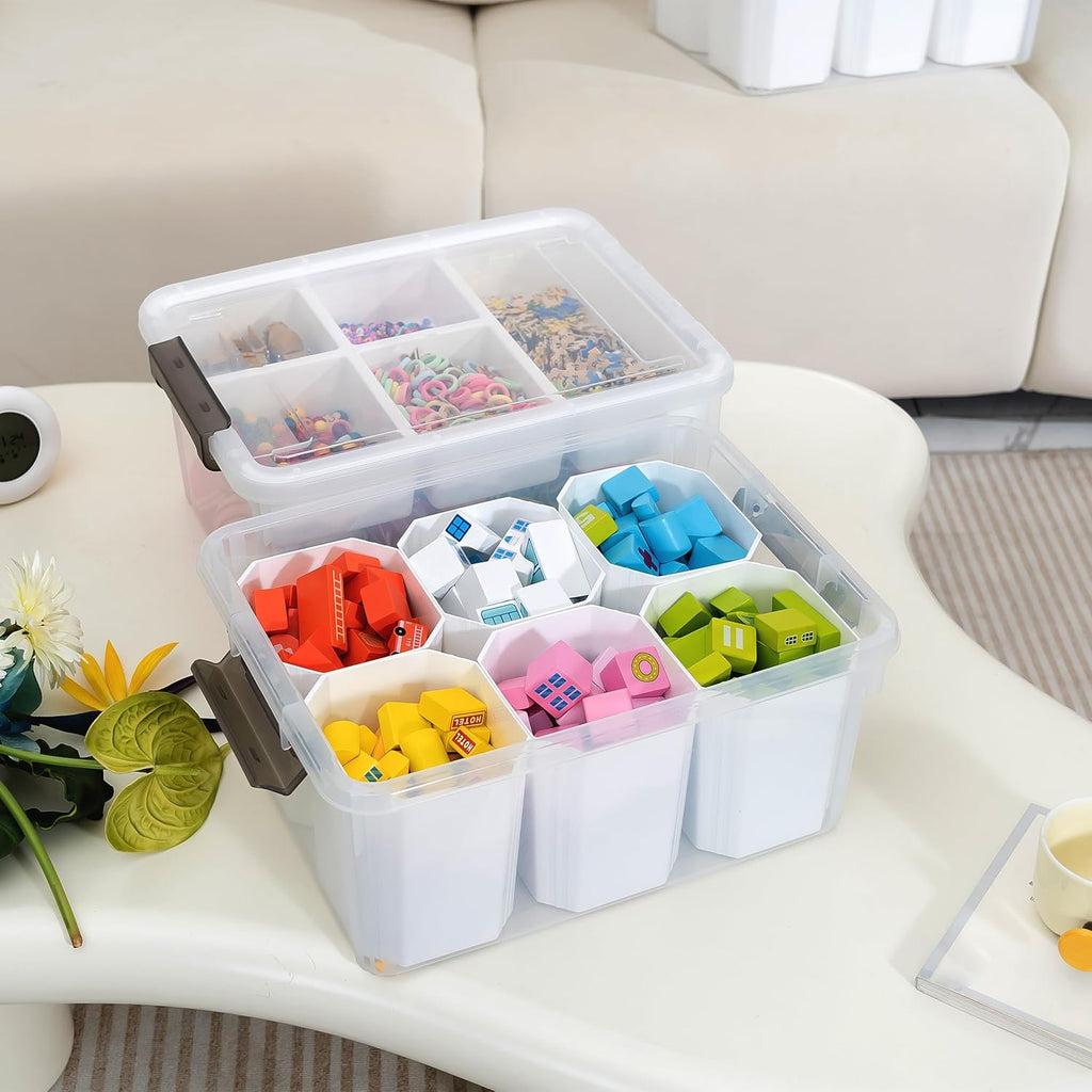 Citylife 17 QT Plastic Storage Box with Removable Tray Craft Organizers and Storage Clear Storage Container for Organizing Bead, Tool, Sewing, Playdoh