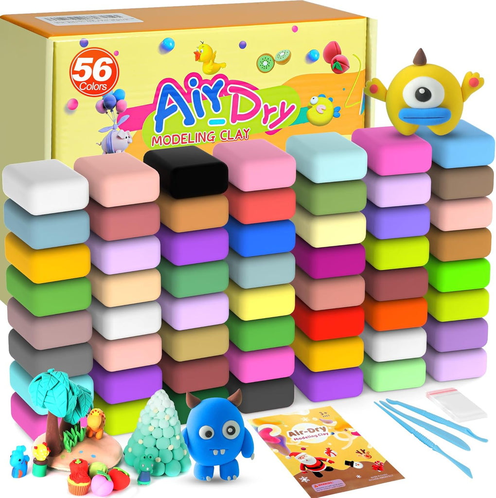 Air Dry Clay 56 Colors, Modeling Clay for Kids,Model Magic Clay, DIY Molding Clay Starter Kit with Sculpting Tools, Soft & Ultra Light, Art and Crafts for Boys Girls Kids