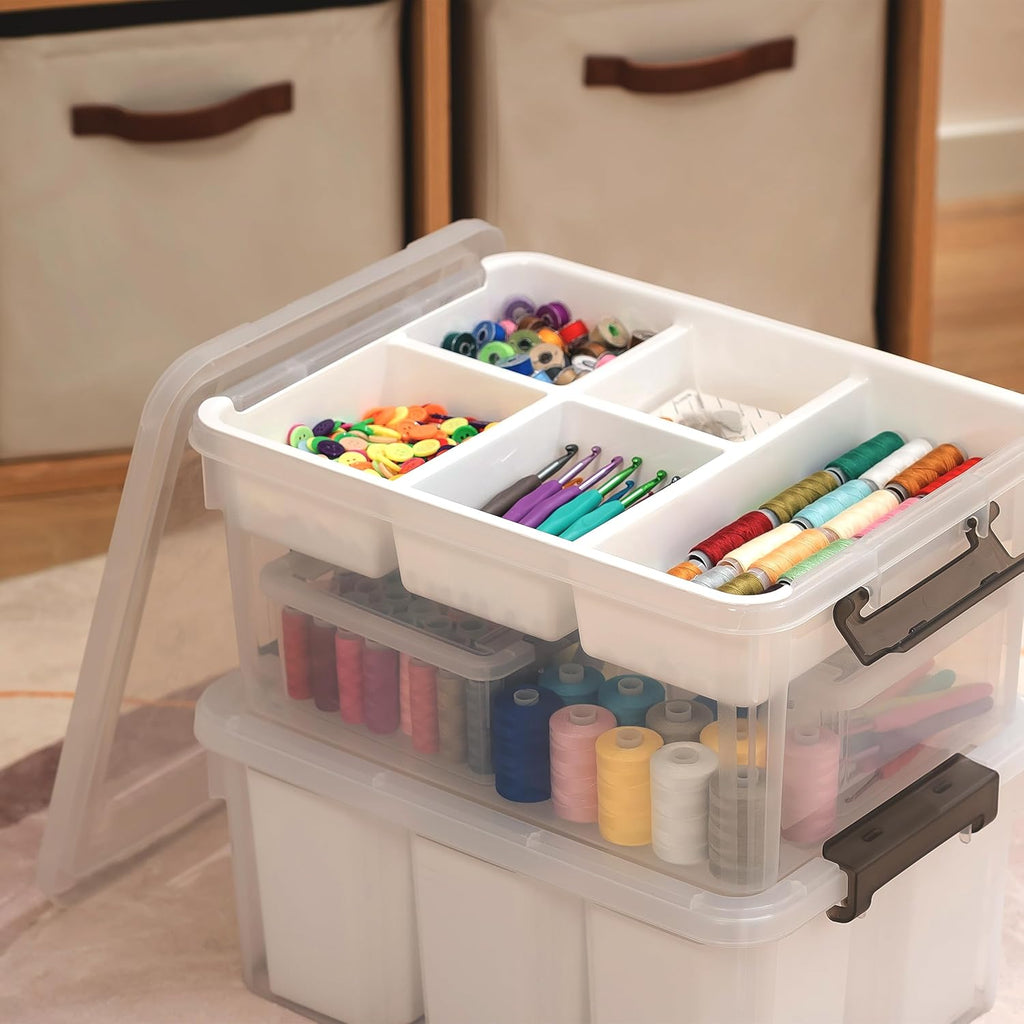 Citylife 17 QT Plastic Storage Box with Removable Tray Craft Organizers and Storage Clear Storage Container for Organizing Bead, Tool, Sewing, Playdoh