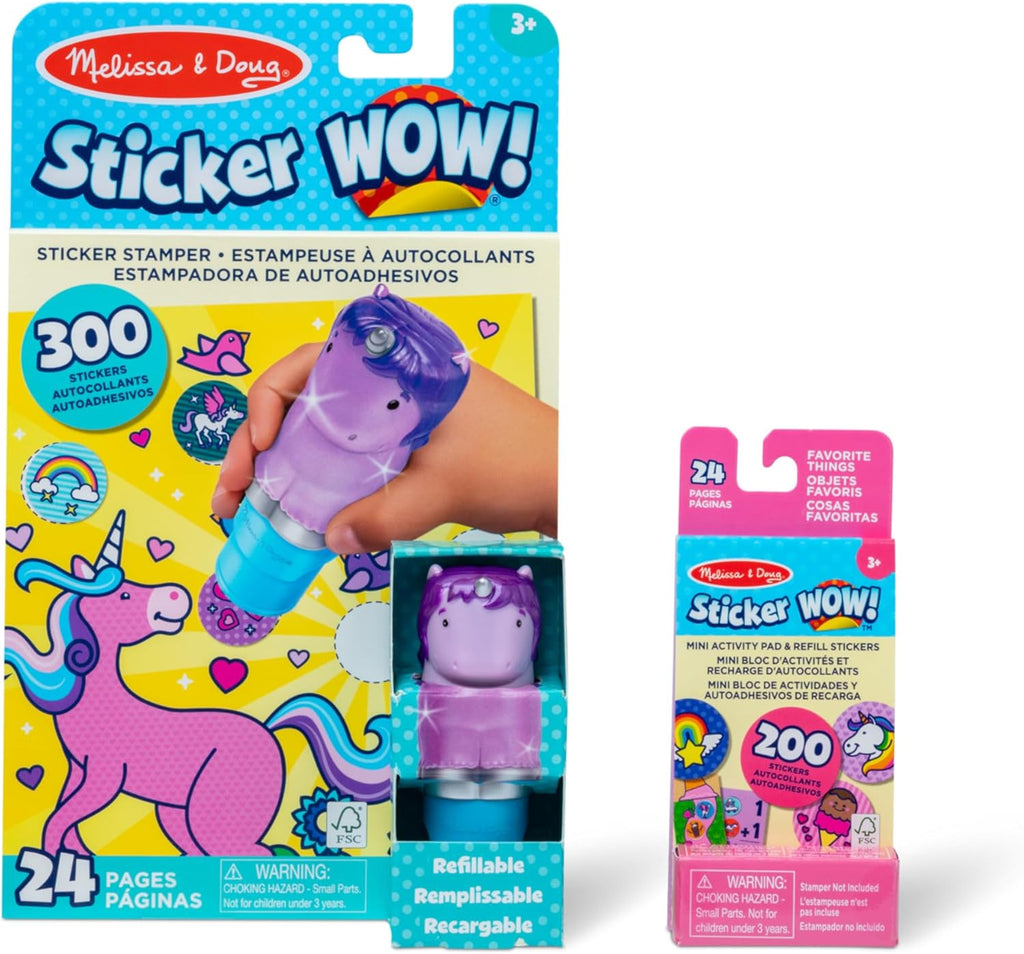 Melissa & Doug Sticker WOW!™ 24-Page Activity Pad and Sticker Stamper, 300 Stickers, Arts and Crafts Fidget Toy Collectible Character – Unicorn - FSC Certified