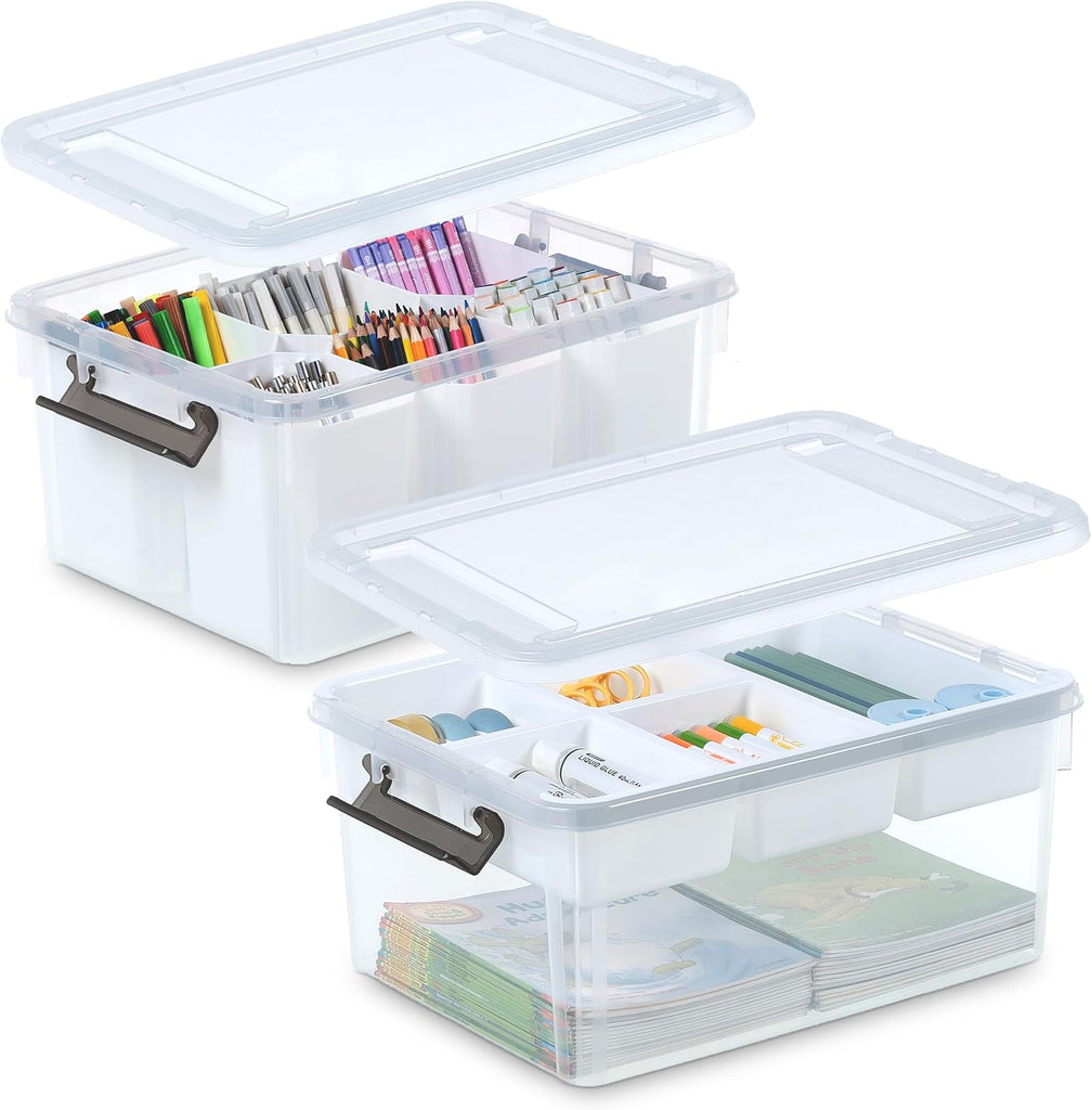 Citylife 17 QT Plastic Storage Box with Removable Tray Craft Organizers and Storage Clear Storage Container for Organizing Bead, Tool, Sewing, Playdoh