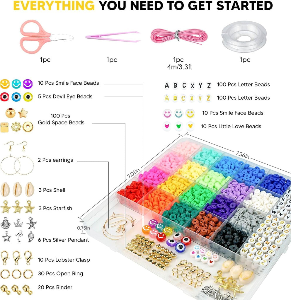 Dowsabel Clay Beads Bracelet Making Kit for Beginner, 5000 Pcs Preppy Polymer Clay Beads with Charms Kit for Jewelry Making, DIY Arts and Crafts Birthday Gifts Toys for Kids Age 6-13