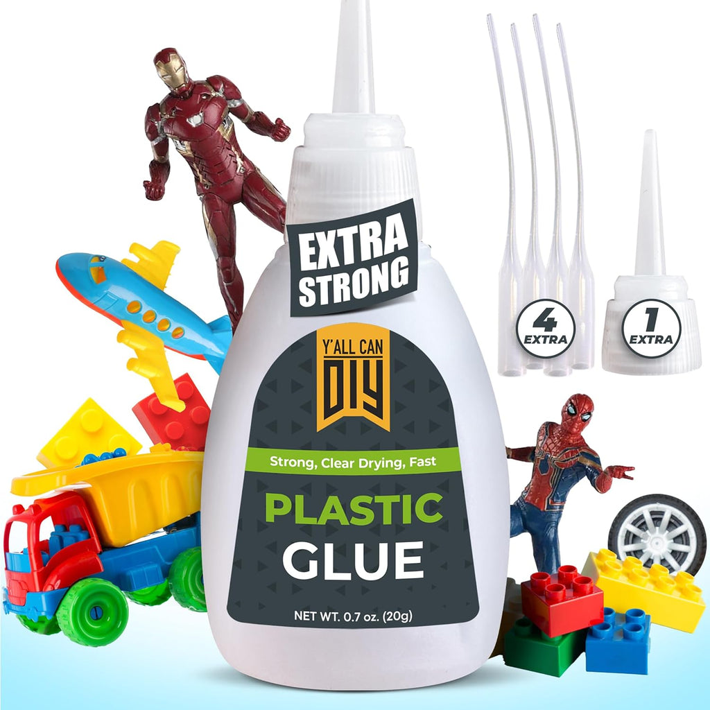 Y'allCanDiy Super Glue for Plastic 20g (.7 oz) - Heavy Duty Glue for Legos & Miniatures. Adhesive for PLA, 3D Printing, Toys, Car, ABS, PVC, DIY Kits.