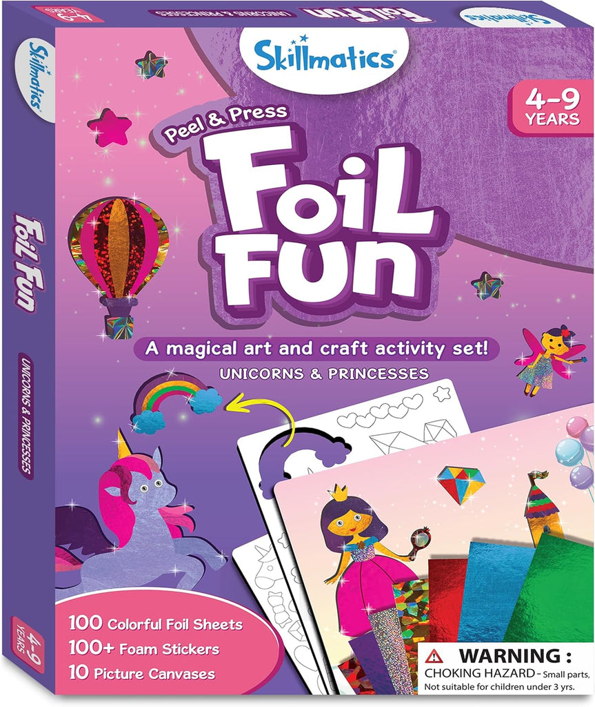 Skillmatics Art & Craft Activity - Foil Fun Unicorns & Princesses, No Mess Art for Kids, Craft Kits & Supplies, DIY Creative Activity, Gifts for Girls & Boys Ages 4, 5, 6, 7, 8, 9, Travel Toys