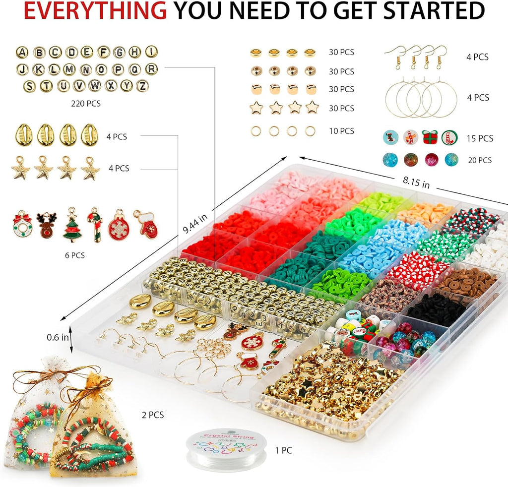 Dowsabel Clay Beads Bracelet Making Kit for Beginner, 5000 Pcs Preppy Polymer Clay Beads with Charms Kit for Jewelry Making, DIY Arts and Crafts Birthday Gifts Toys for Kids Age 6-13