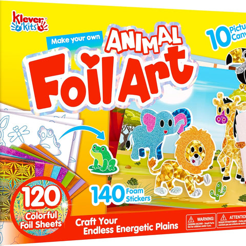 Klever Kits Foil Art Kit for Kids - Arts & Crafts Supplies, Mess Free Coloring, Foil Foam Stickers, Creative Travel Toys, Birthday Gifts for Boys & Girls Ages 4 and Up