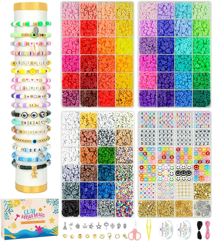 Dowsabel Clay Beads Bracelet Making Kit for Beginner, 5000 Pcs Preppy Polymer Clay Beads with Charms Kit for Jewelry Making, DIY Arts and Crafts Birthday Gifts Toys for Kids Age 6-13