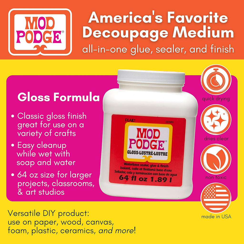 Mod Podge Gloss Sealer, Glue & Finish: All-in-One Craft Solution- Quick Dry, Easy Clean, for Wood, Paper, Fabric & More. Non-Toxic - Craft with Confidence, Made in USA, 16 oz., Pack of 1