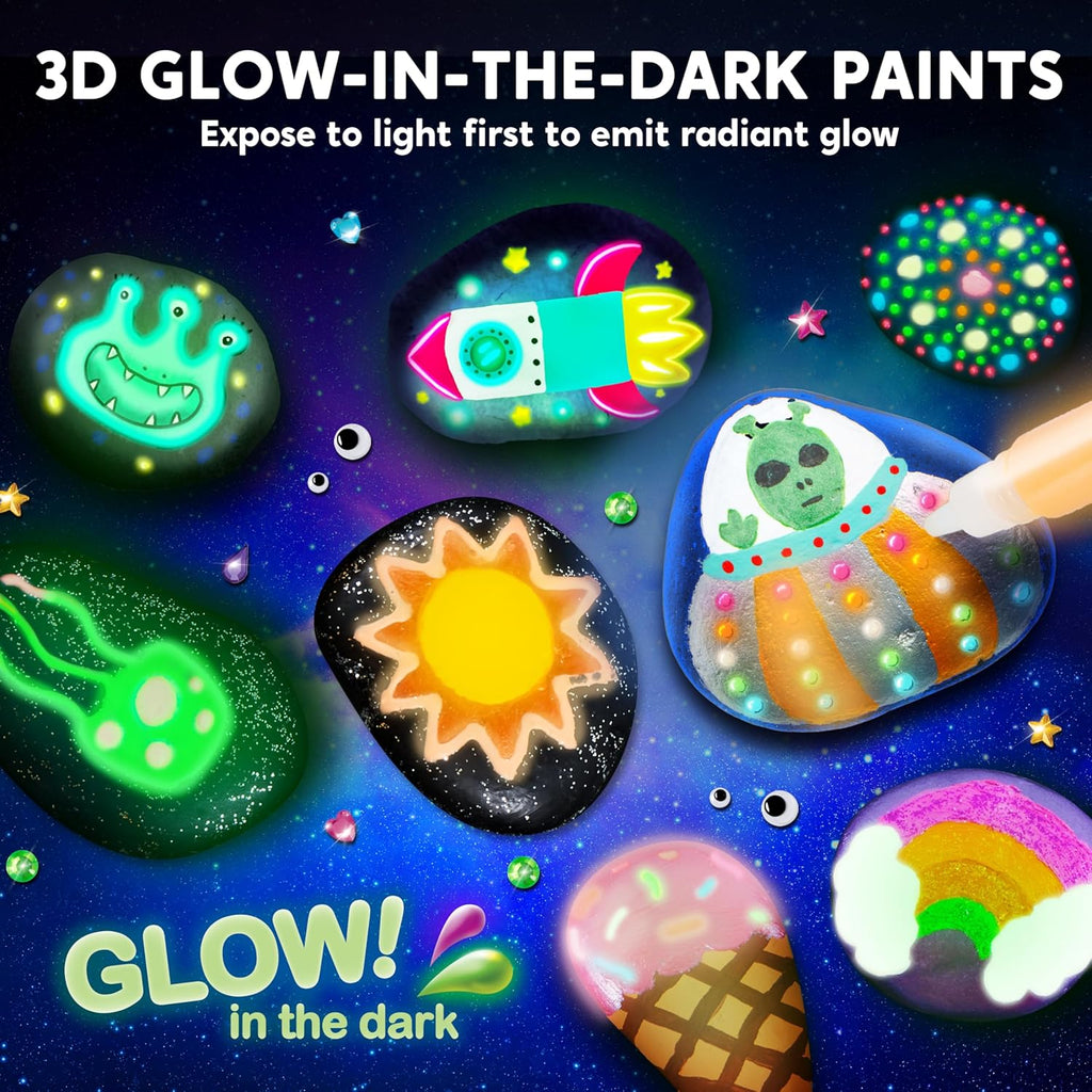 JOYIN Rock Painting Kit- Glow in The Dark Rock Kit, Arts and Crafts for Kids Ages 6-12, Art Supplies Toy, Kids Craft Paint Kits, Arts & Crafts for Boys Girls Birthday Party Gift Toy