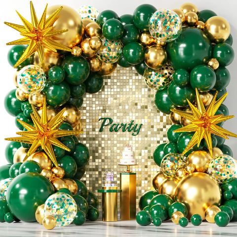 139Pcs Green and Gold Balloons Garland Arch Kit with Stars for Birthday Baby Shower Emerald Green Jungle Party Decorations