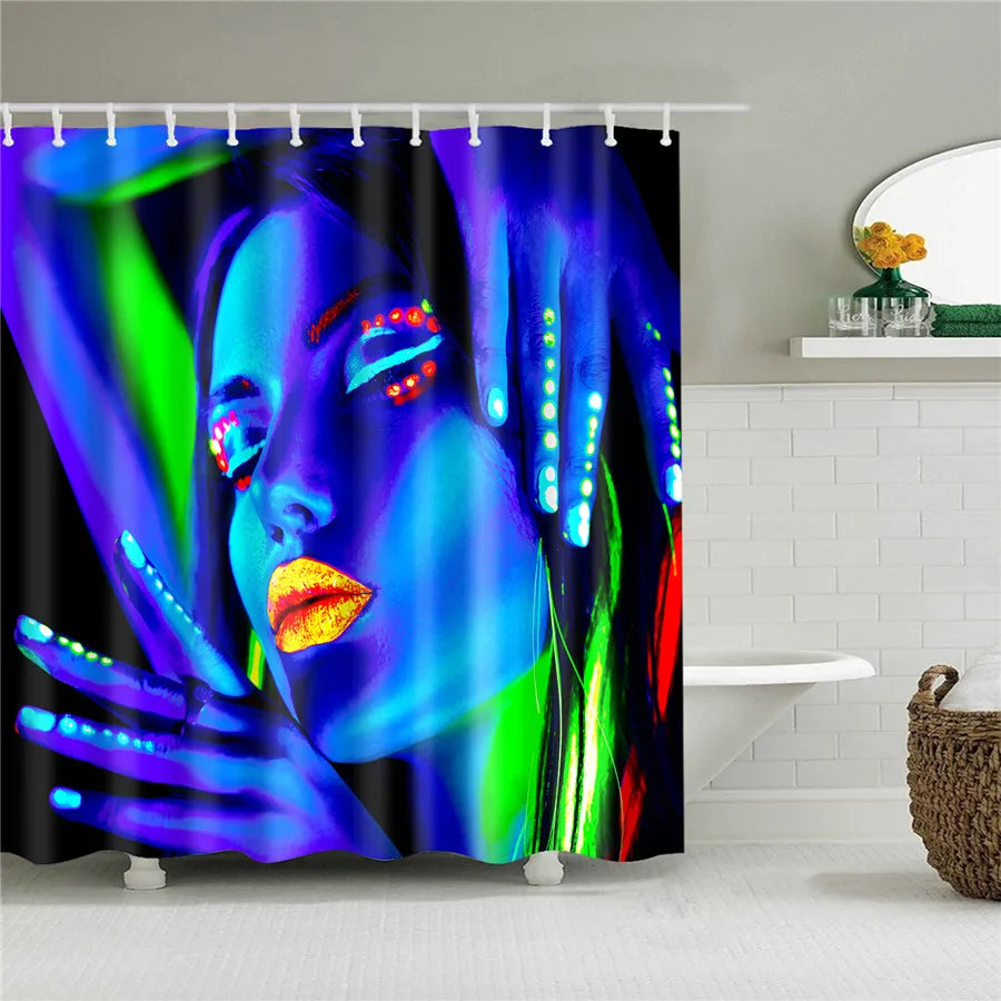 African American Girl Shower Curtain Art Afro Black Woman Bathroom Frabic Waterproof Polyester Bath Curtain with Hooks