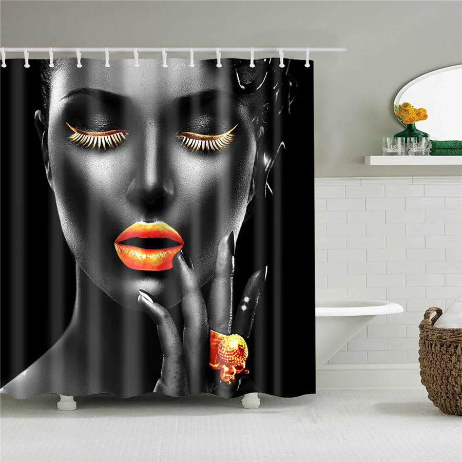 African American Girl Shower Curtain Art Afro Black Woman Bathroom Frabic Waterproof Polyester Bath Curtain with Hooks