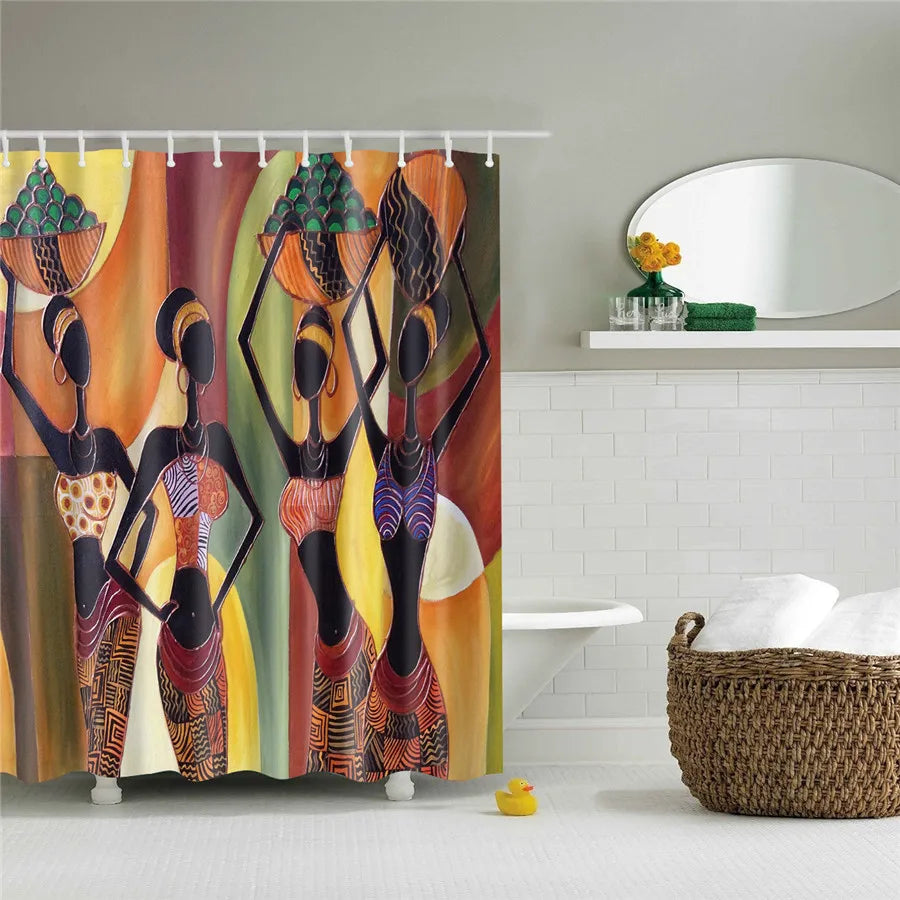 African American Girl Shower Curtain Art Afro Black Woman Bathroom Frabic Waterproof Polyester Bath Curtain with Hooks