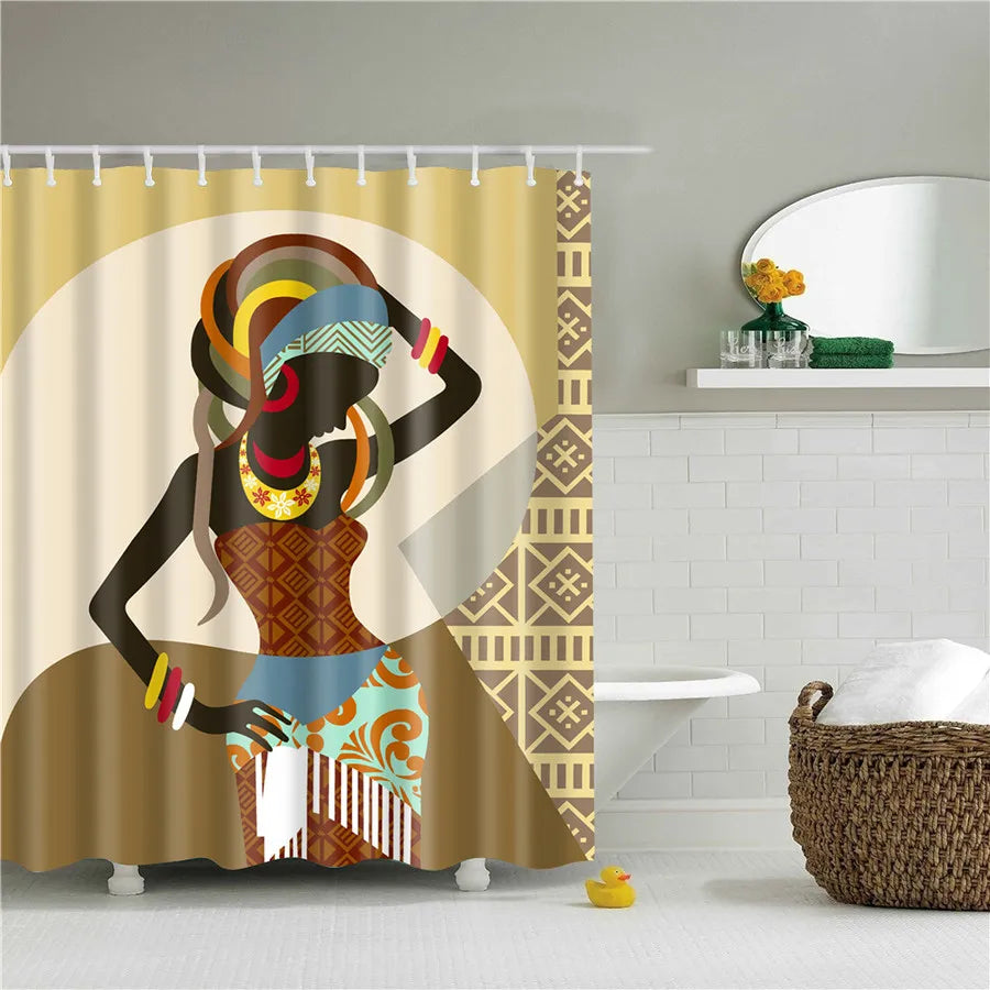 African American Girl Shower Curtain Art Afro Black Woman Bathroom Frabic Waterproof Polyester Bath Curtain with Hooks