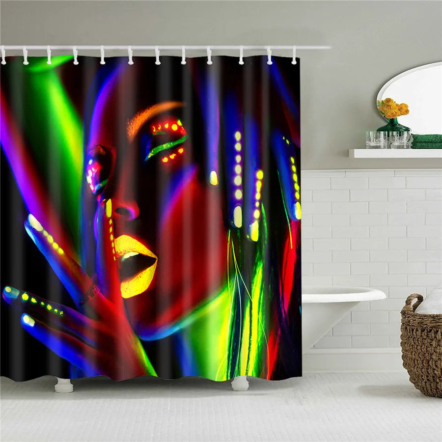 African American Girl Shower Curtain Art Afro Black Woman Bathroom Frabic Waterproof Polyester Bath Curtain with Hooks