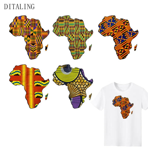 African Map Patches On Clothing Heat Transfer Sticker DIY T-Shirt Washable Patch Ankara Print T-Shirt Thermal Stickers Appliqued