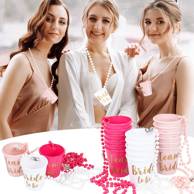 Team Bride To Be Cup Bachelorette Hen Party Plastic Shot Glasses Necklace For Wedding Bridal Shower Party Decor Bridesmaids Gift