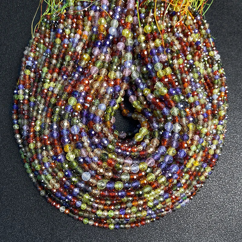 Fashion Trend Natural Colorful Zircon Bead 2 3 4MM Faceted Round Waist DIY Beads For Beadwork DIY Bracelet Necklace Rings 15"