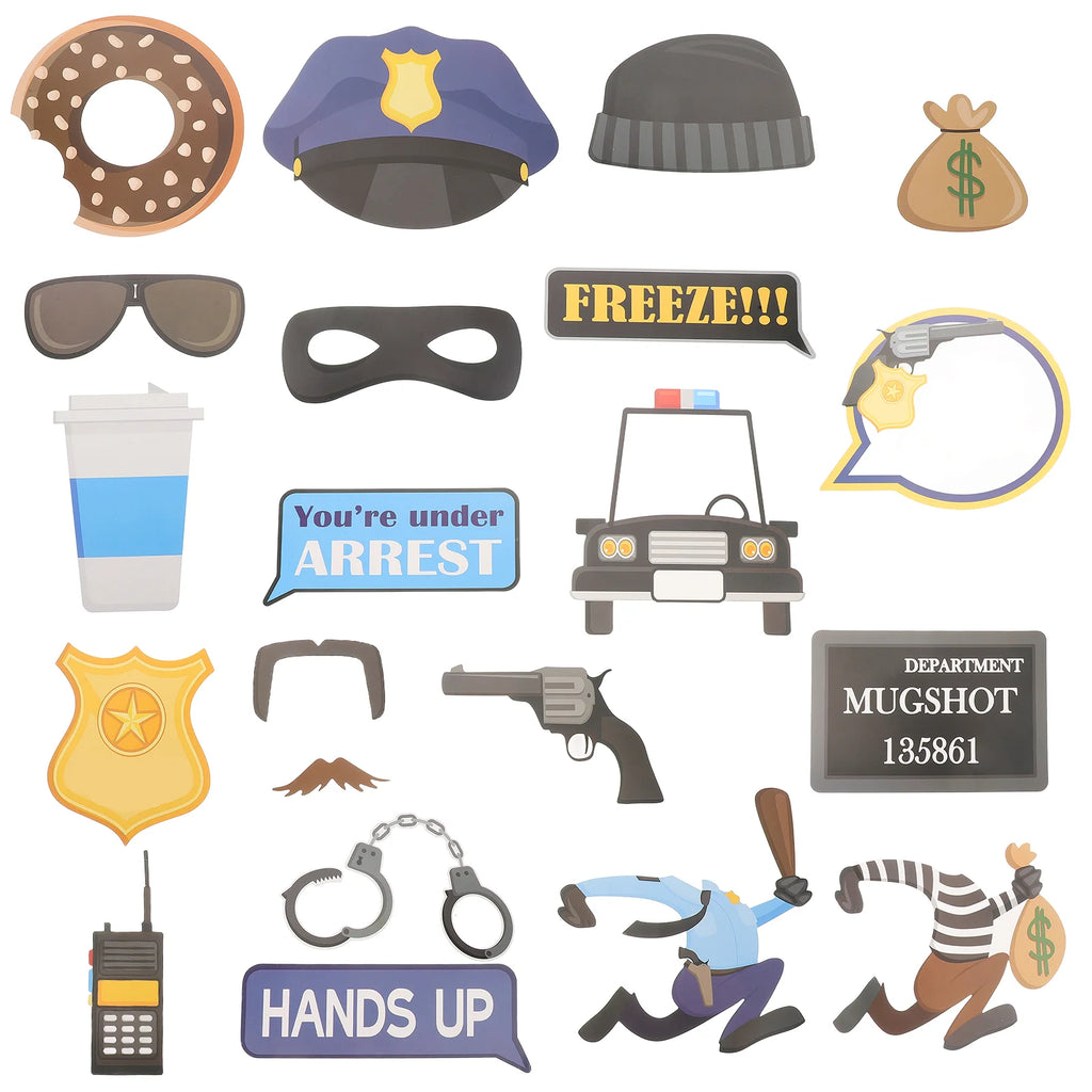 21 Pcs Funny Party Tool Decoration Props Photo Favors Pretend Gift Role Play Booth Police Thief Wooden