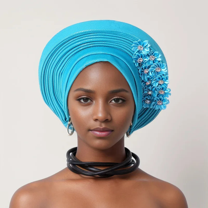 New Fashion African Women Folding Headwraps Cap Indian Hat Luxury Ethnic Style Headband Nigerian Wedding Party Headwear Bonnet