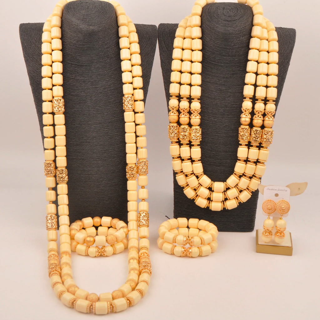 African Wedding Couple Set Orange Artificial Coral Beads Jewelry Set