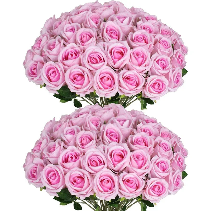 50 Pcs Artificial Rose Flower Silk Roses Bouquet Real Looking Fake Roses for Home Wedding Centerpieces Party Decorations