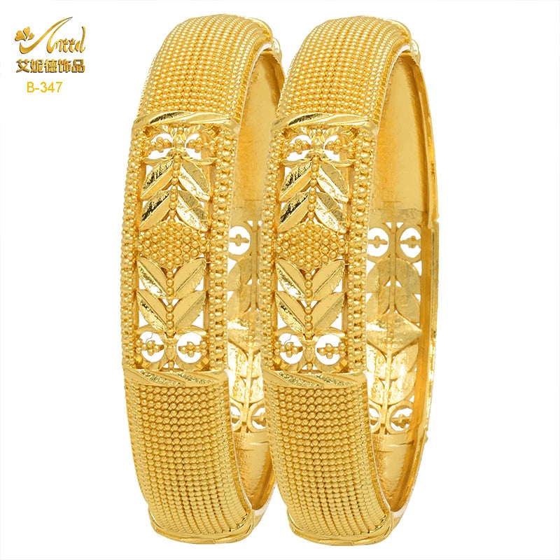 Luxury Dubai 24K Gold Color Bangles For Women Indian African Bracelets Charm Wedding Ethiopian Arabic Hand Jewelry Party Gifts