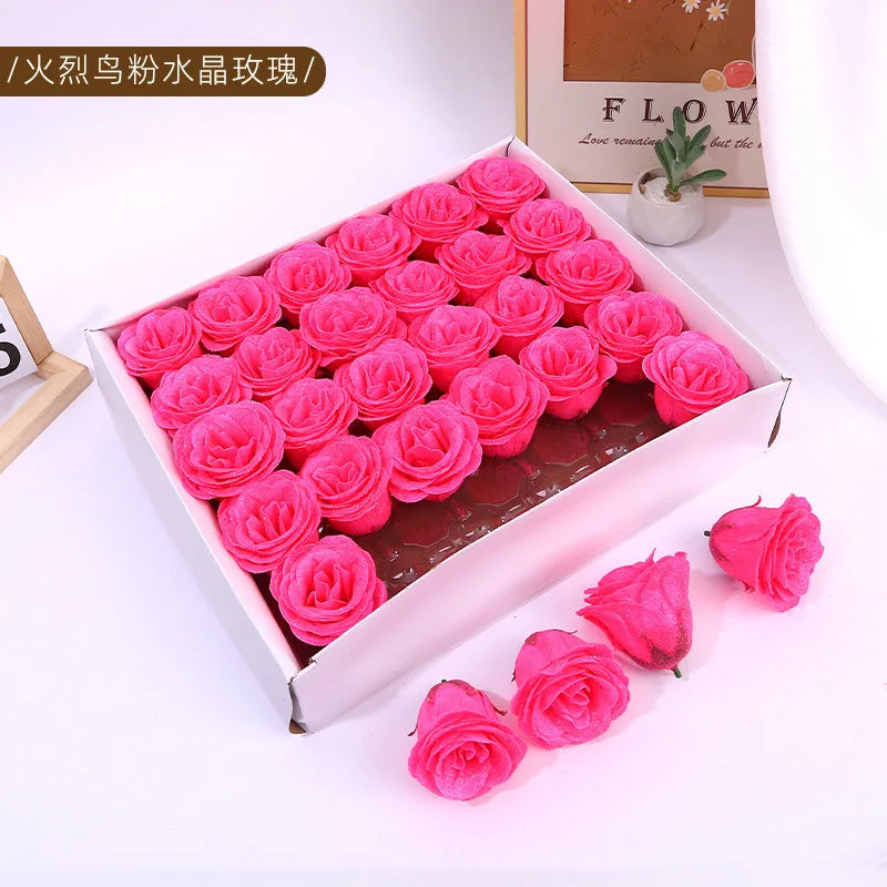 10/20/30/50pcs 7cm Valentine Rose head Glitter artificial flower roses for wife mother gift Wedding birthday DIY refined bouquet