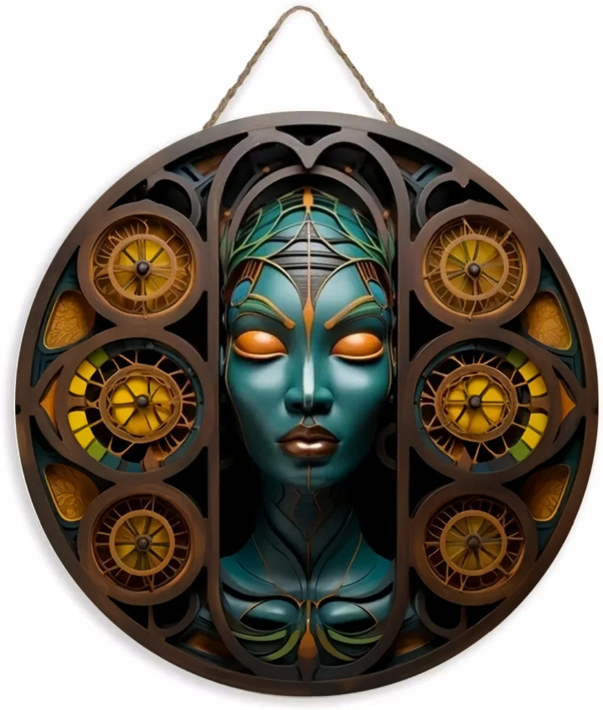 Unique African Mask Circular Wooden Sign with Artistic Design, Suitable for Home, Caf É, Bar, Office, Party Decoration, Gifts