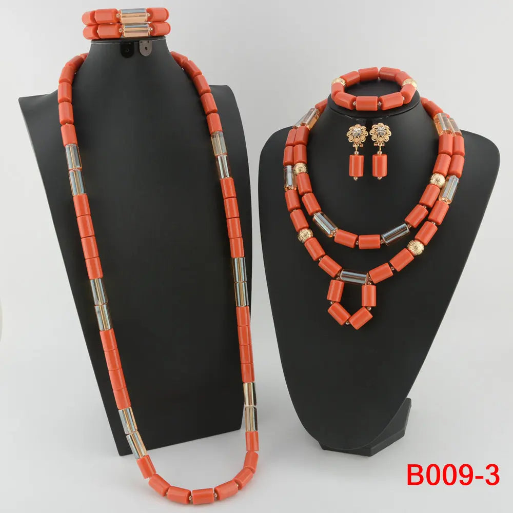 Traditional Nigerian Wedding Artificial Coral Beads Bridal Jewelry Sets African Beads Jewelry Necklace Set