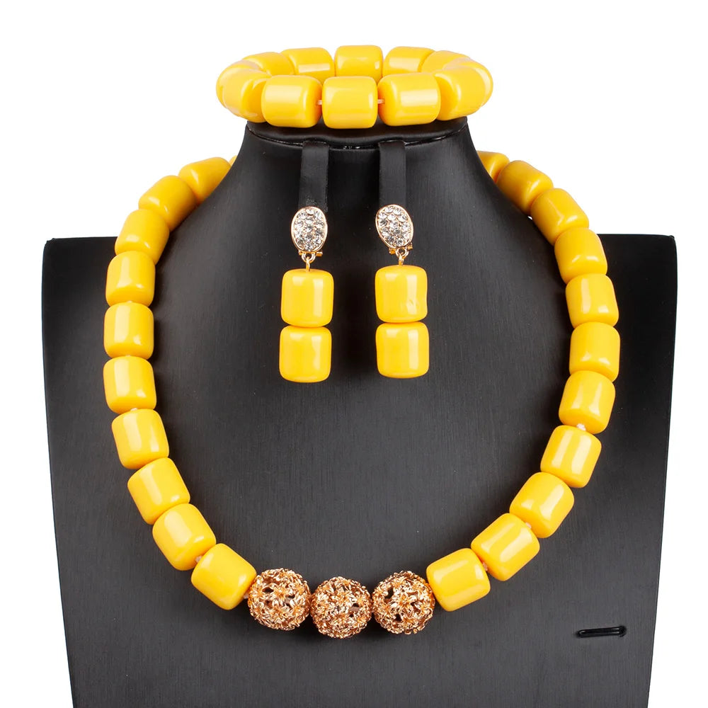 Pure African Bead Wedding Jewelry Set para Mulheres, Imitação Coral Colar, Nigéria Noiva Acessórios, Anniversary Party, Frete Grátis