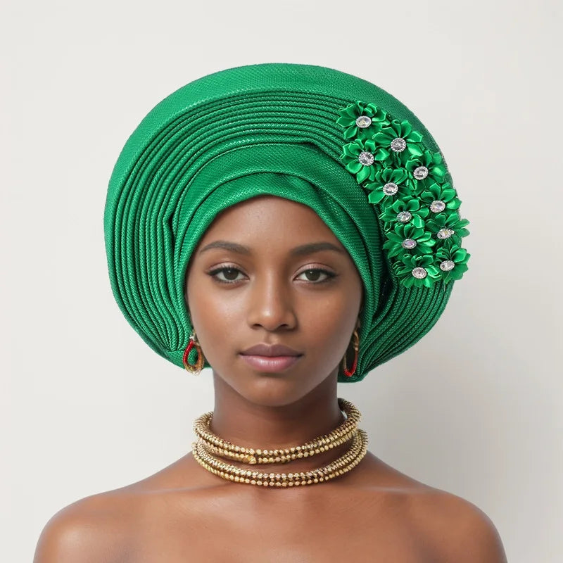 New Fashion African Women Folding Headwraps Cap Indian Hat Luxury Ethnic Style Headband Nigerian Wedding Party Headwear Bonnet