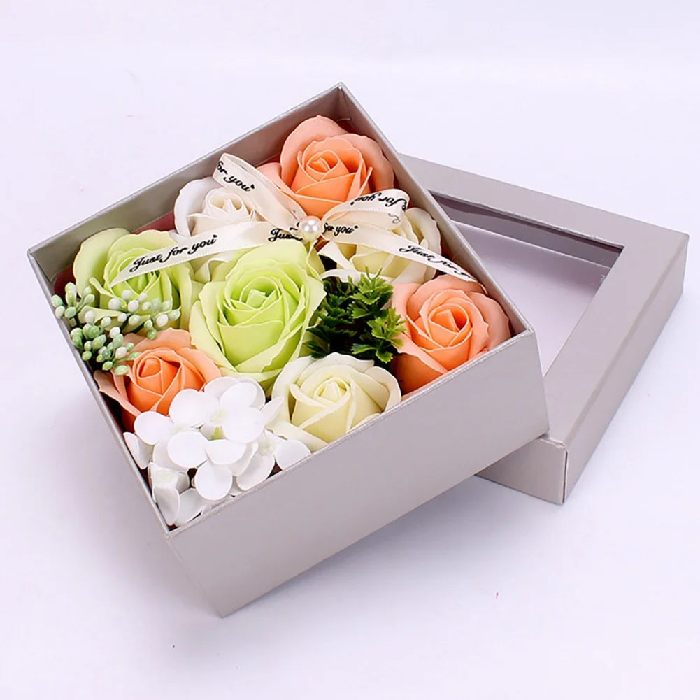 Creative Artificial Soap Flower Rose Flower Head Decor Flower Box Essential Wedding Bouquet Valentine'S Day Holding Flower Gifts