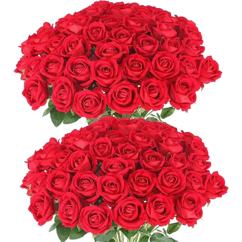 50 Pcs Artificial Rose Flower Silk Roses Bouquet Real Looking Fake Roses for Home Wedding Centerpieces Party Decorations