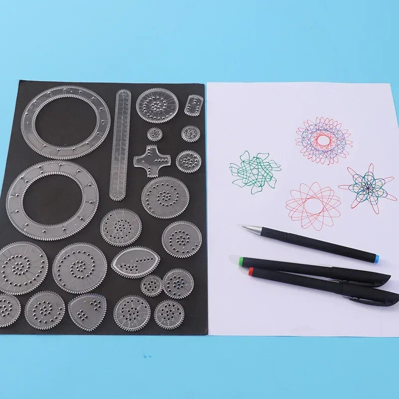 22pcs Spirograph Design Arts Craft Kit Spiral Art Drawing Kit Geometric Ruler Drafting Tools Kids Educational Drawing Toys