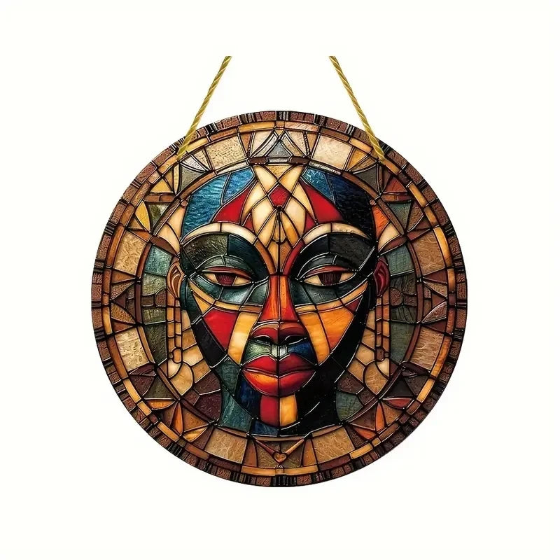 Unique African Mask Circular Wooden Sign with Artistic Design, Suitable for Home, Caf É, Bar, Office, Party Decoration, Gifts