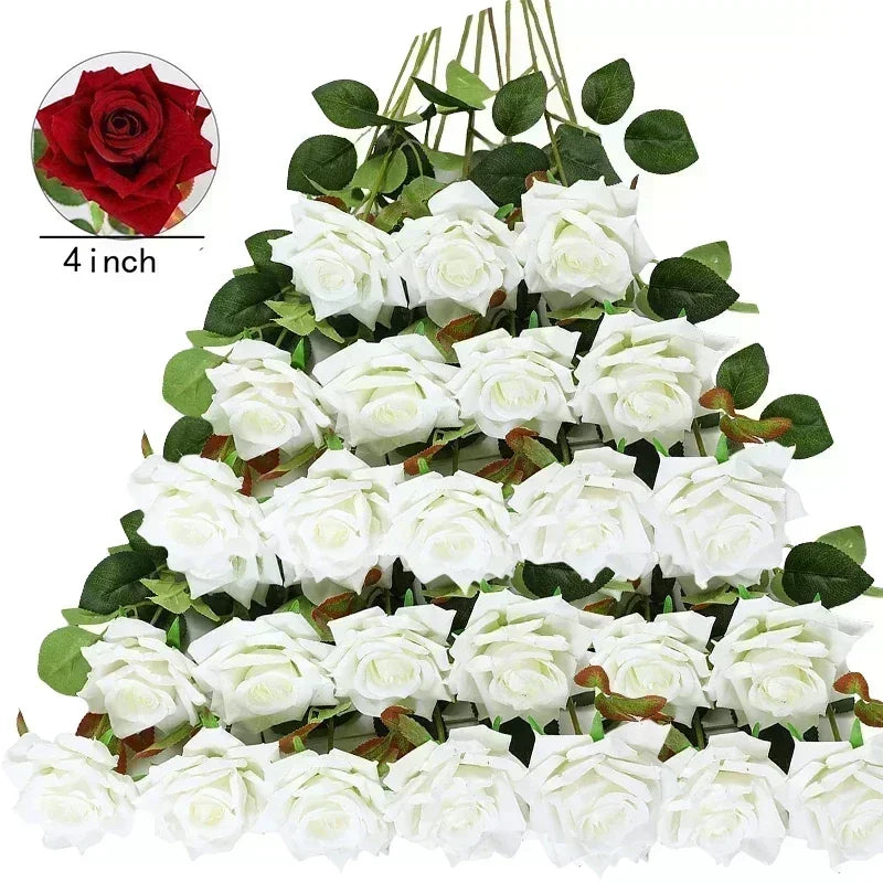 50 Pcs Artificial Rose Flower Silk Roses Bouquet Real Looking Fake Roses for Home Wedding Centerpieces Party Decorations