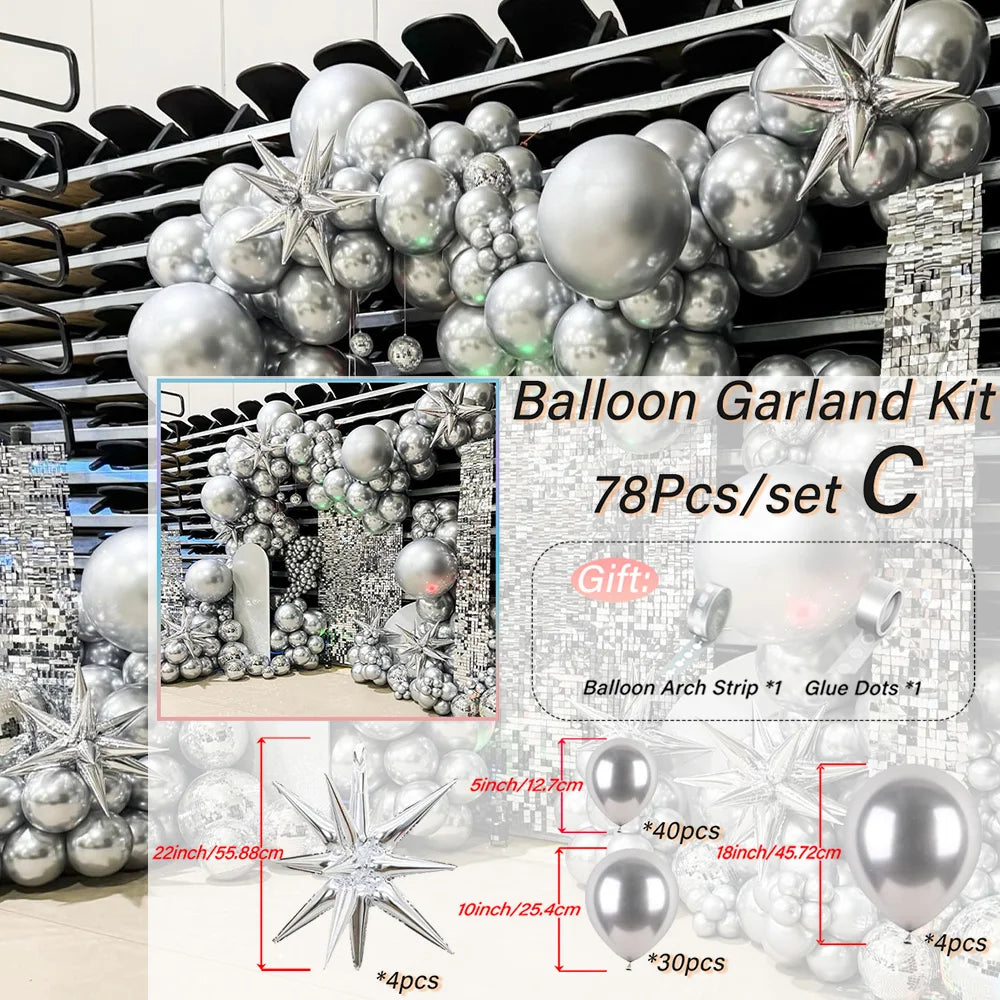 Giant 4D Foil Balloon Silver Arch Balloon Garlands Set for Gorgeous Decorations Surprise Parties Birthday Wedding Decorations