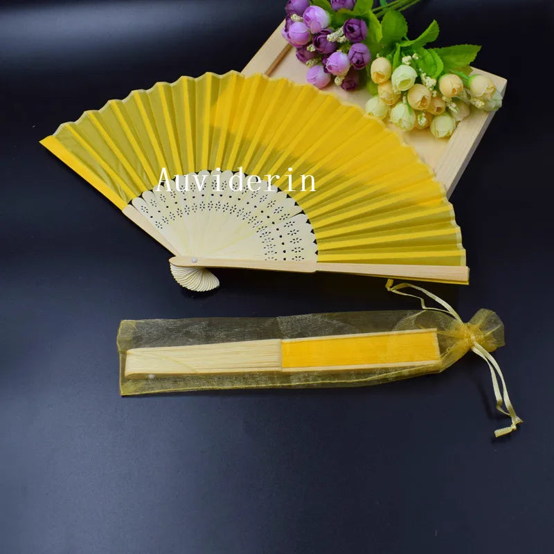 20/80pcs Personalized Wedding Favors for Guest Folded Hand Fans with Organza Gift Bag