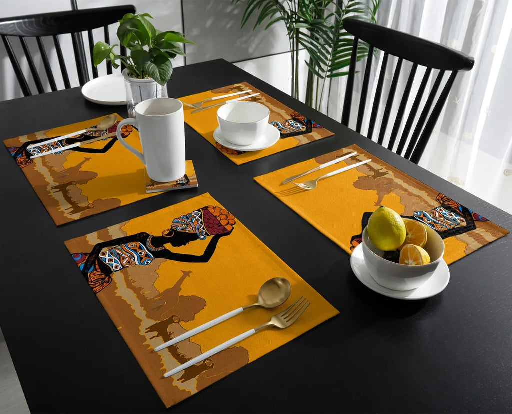 African Black Woman Giraffe Placemat Wedding Party Dining Decor Linen Table Mat Kitchen Accessories Table Napkin