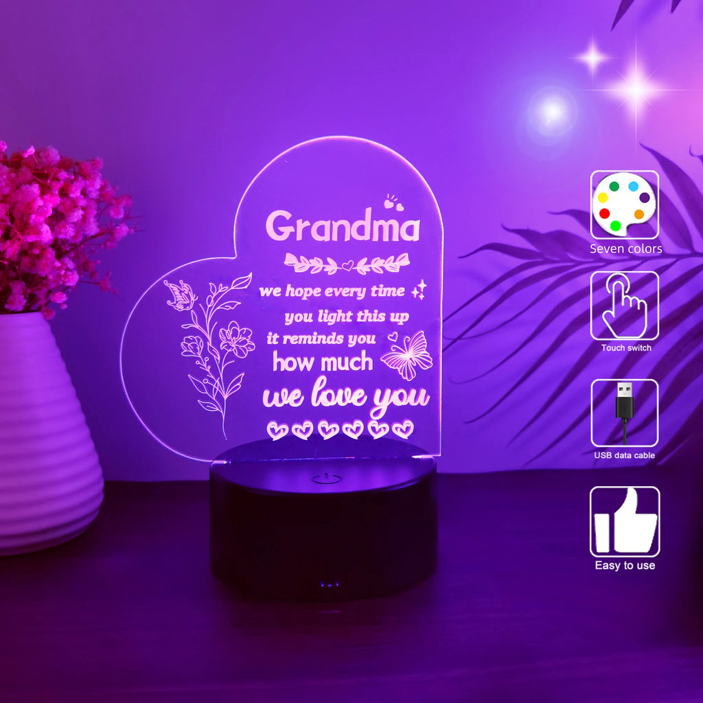 Luz Nocturna 3D para el día de la madre, 1 piezas, luz decorativa de ambiente festivo USB, luz de mesa de regalo para abuela