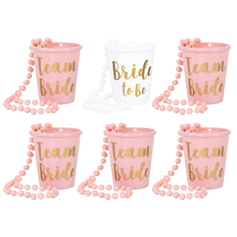 Team Bride To Be Cup Bachelorette Hen Party Plastic Shot Glasses Necklace For Wedding Bridal Shower Party Decor Bridesmaids Gift