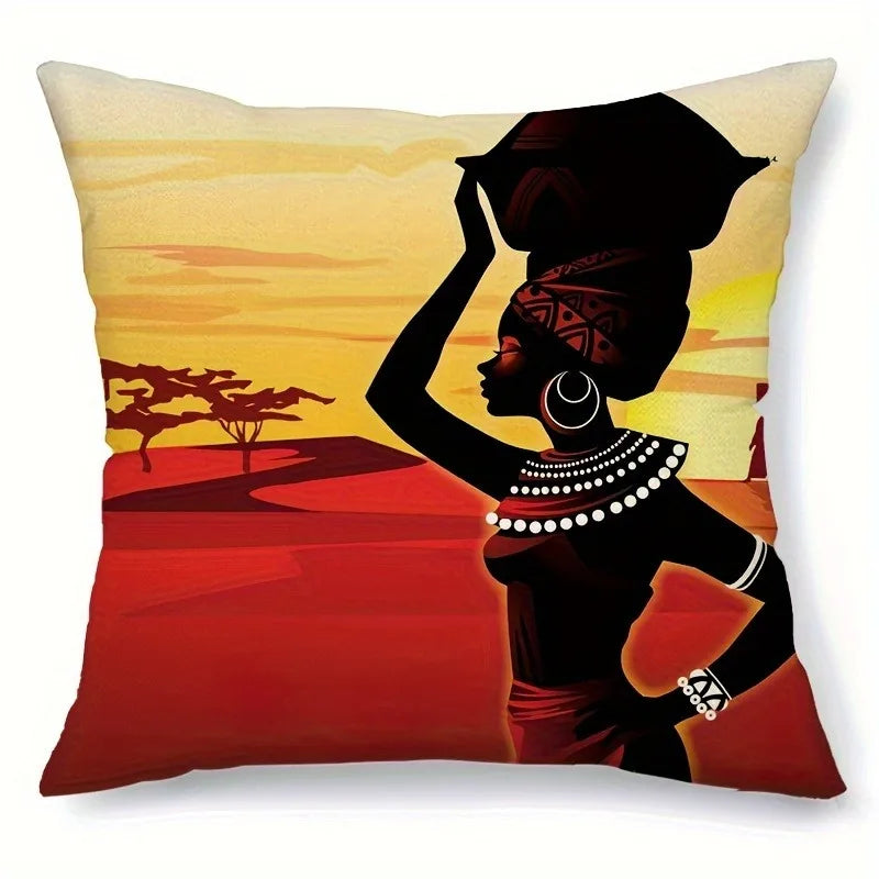 Confident African Women Pattern Home Decor Pillow Cover Bedroom Living Room Sofa Decoration Polyester Cushion Cover with Zipper