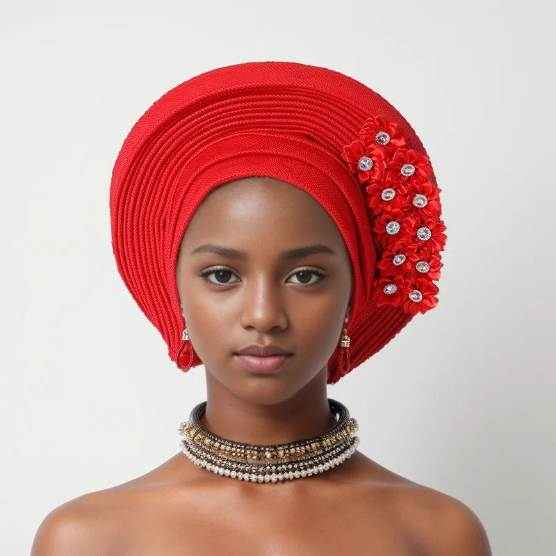 New Fashion African Women Folding Headwraps Cap Indian Hat Luxury Ethnic Style Headband Nigerian Wedding Party Headwear Bonnet