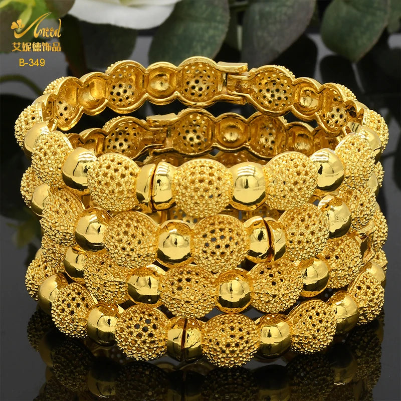 Luxury Dubai 24K Gold Color Bangles For Women Indian African Bracelets Charm Wedding Ethiopian Arabic Hand Jewelry Party Gifts