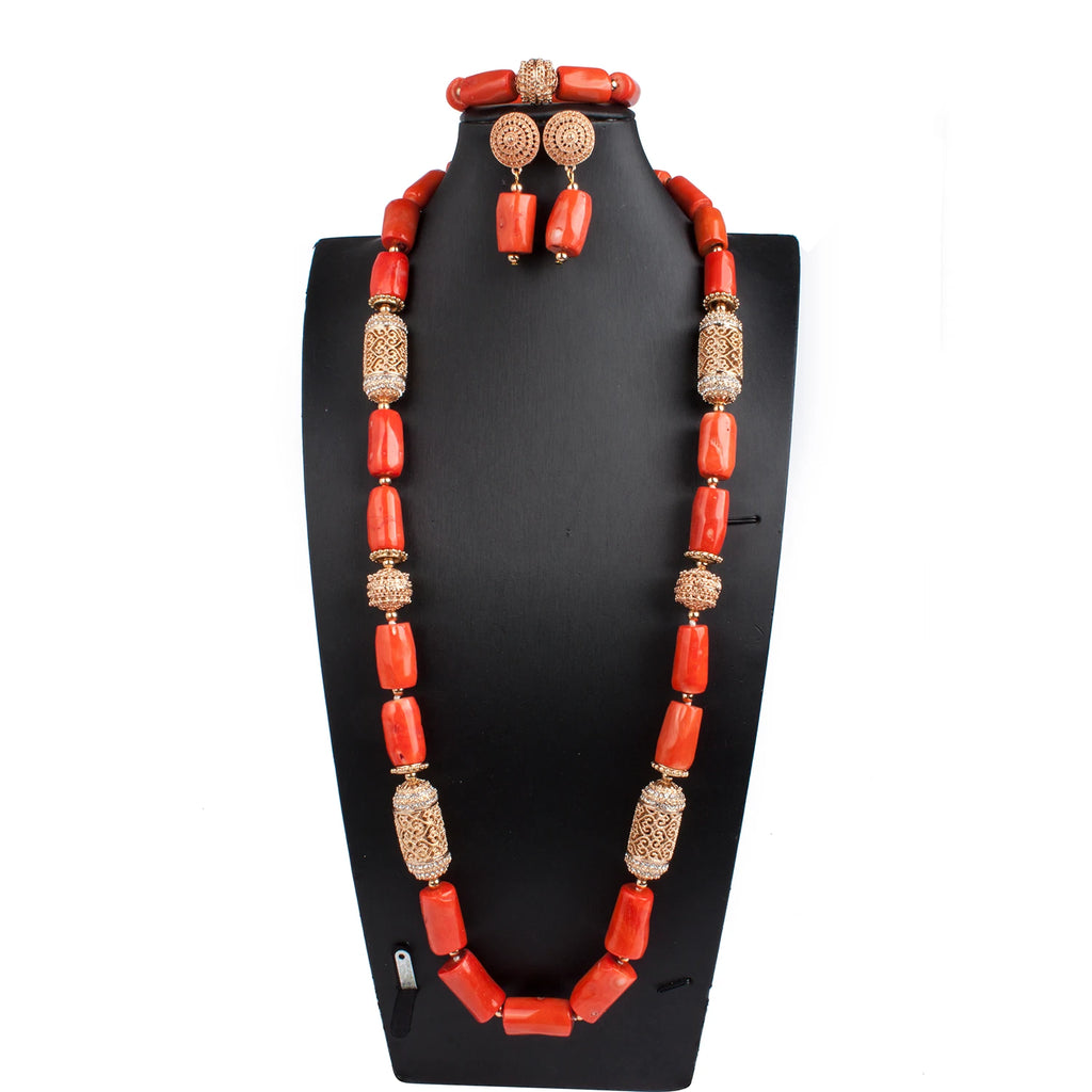 Pure African Bead Wedding Jewelry Set para Mulheres, Imitação Coral Colar, Nigéria Noiva Acessórios, Anniversary Party, Frete Grátis