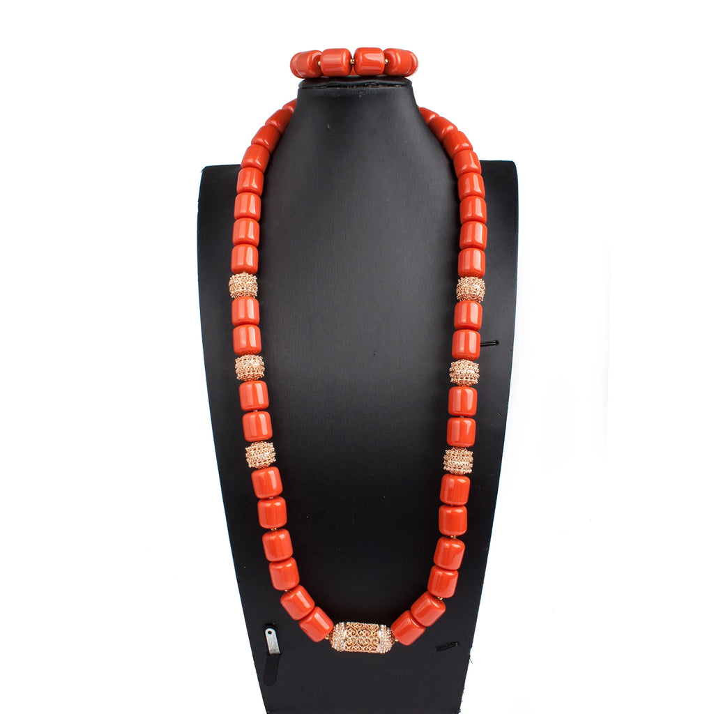 Pure African Bead Wedding Jewelry Set para Mulheres, Imitação Coral Colar, Nigéria Noiva Acessórios, Anniversary Party, Frete Grátis